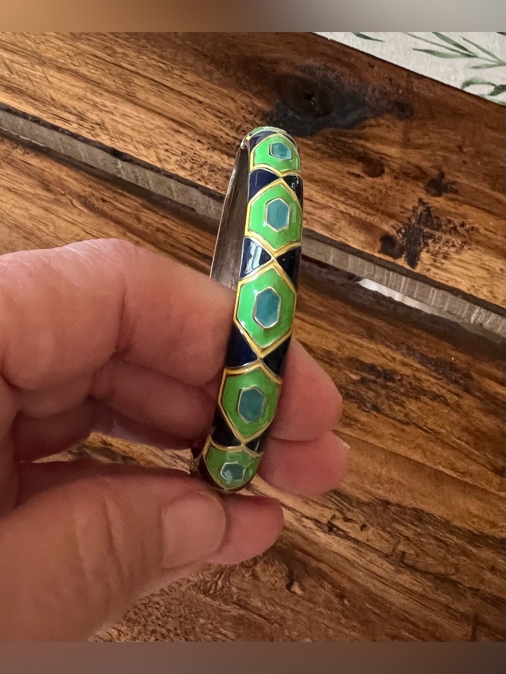 Green and Navy Enamel Bangle Bracelet